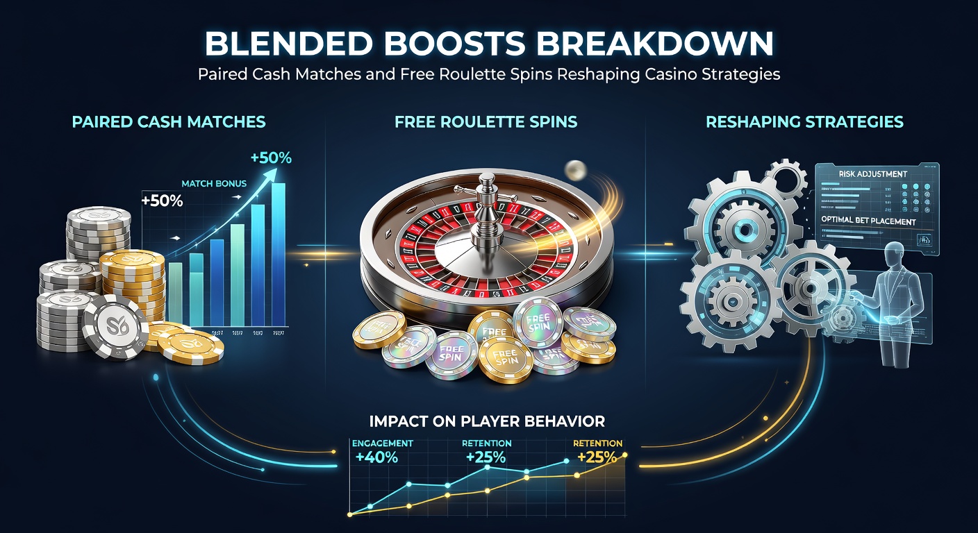 Dynamic split-screen graphic of a player navigating cash match deposits and activating free roulette spins, with strategy charts overlayed on a spinning wheel