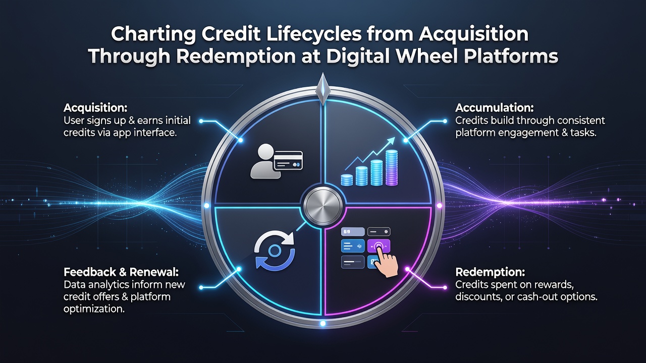 Analytics dashboard displaying credit lifecycle stages from acquisition to redemption on a digital gaming platform