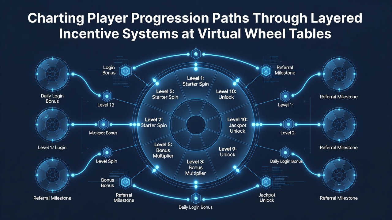 Virtual roulette wheel interface displaying tiered progression indicators and layered bonus structures at an online gaming platform