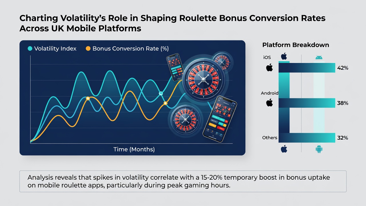 Infographic illustrating correlation between game volatility levels and bonus redemption success rates on UK mobile devices