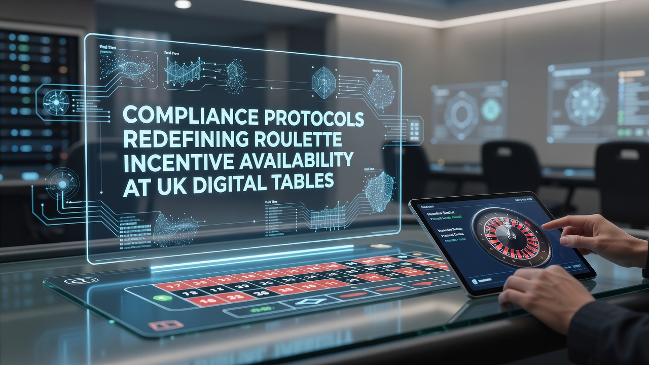 Roulette wheel and digital compliance icons overlaid on a UK online casino interface showing restricted bonus terms