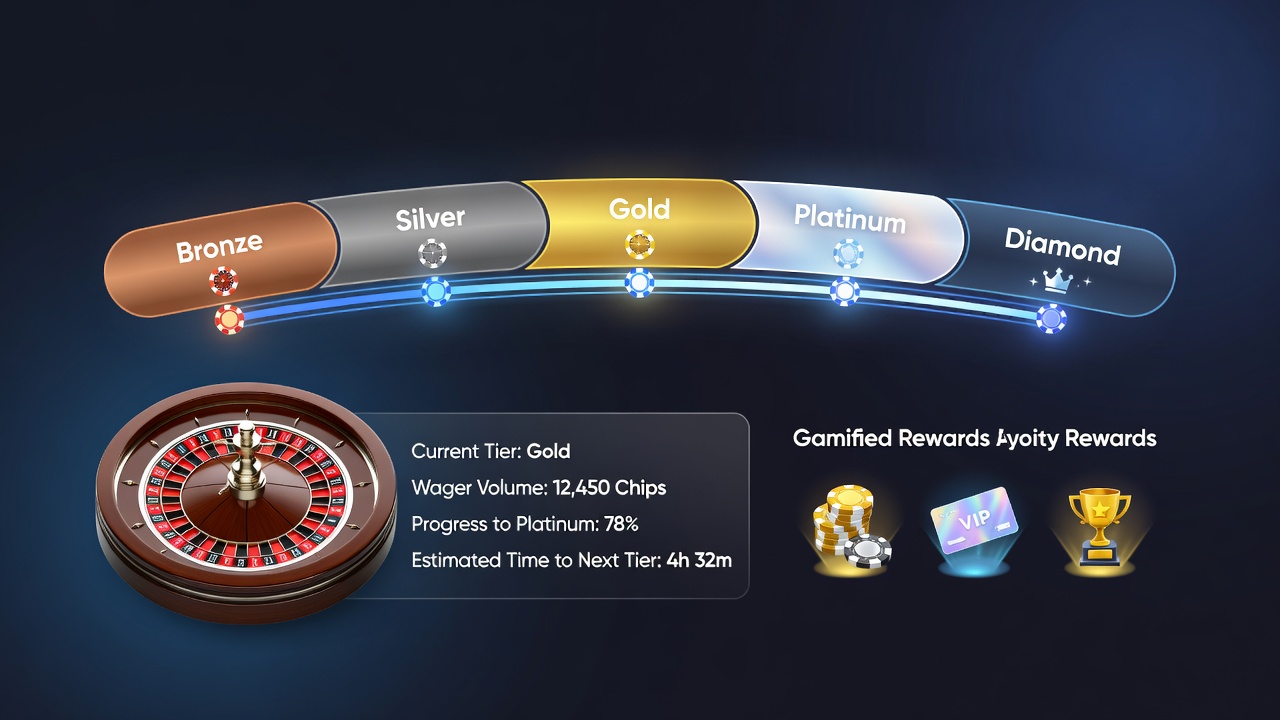 Player dashboard displaying loyalty points, current tier status, and upcoming rewards for online roulette enthusiasts