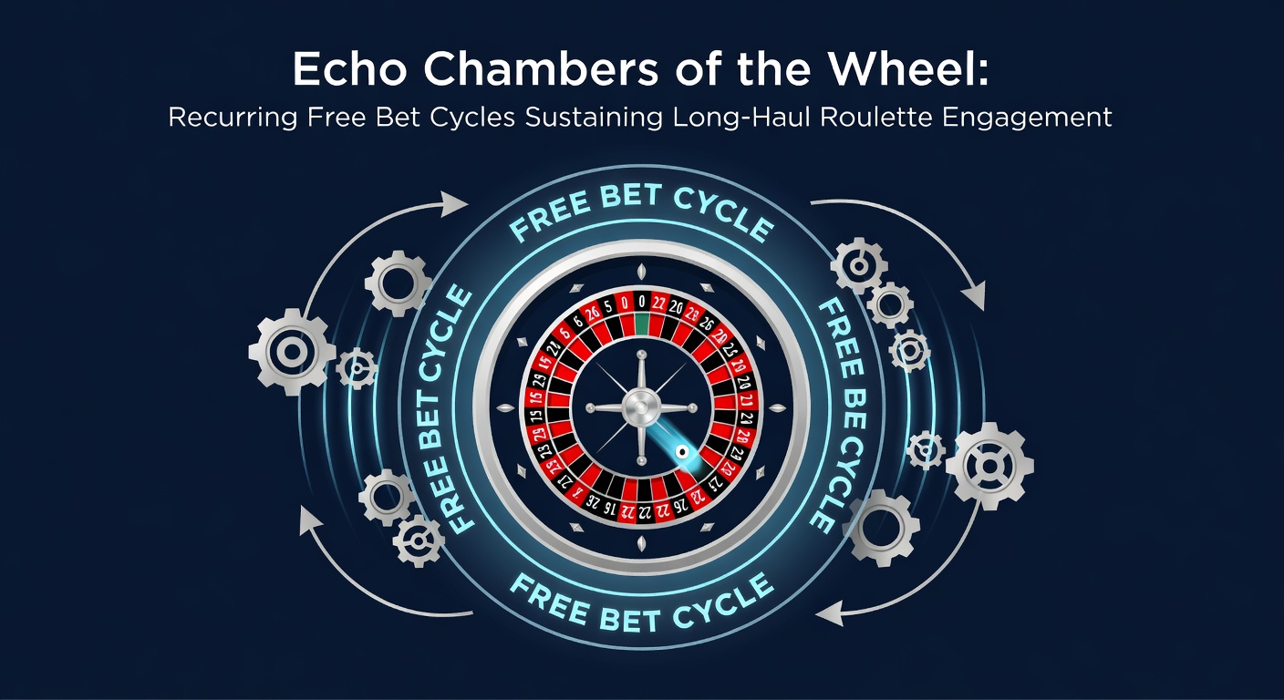 Dynamic roulette wheel encircled by looping free bet icons, symbolizing endless promotional cycles that draw players deeper into sustained play