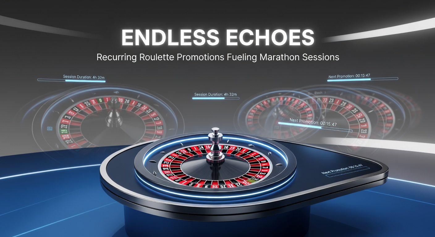 Vibrant roulette wheel spinning endlessly under casino lights, symbolizing prolonged play sessions driven by promotions