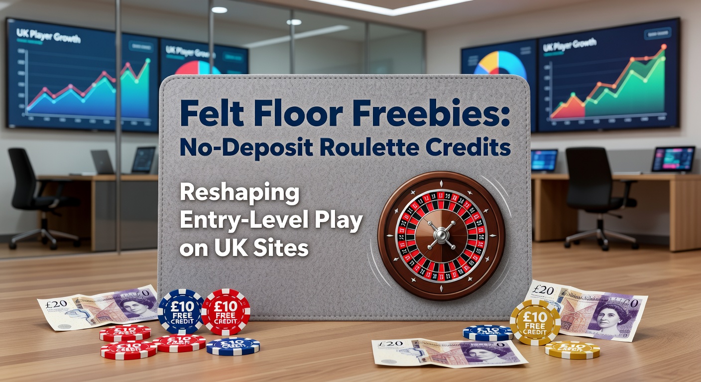 Close-up of a roulette wheel with free credit chips stacked nearby, symbolizing no-deposit offers on UK gambling sites