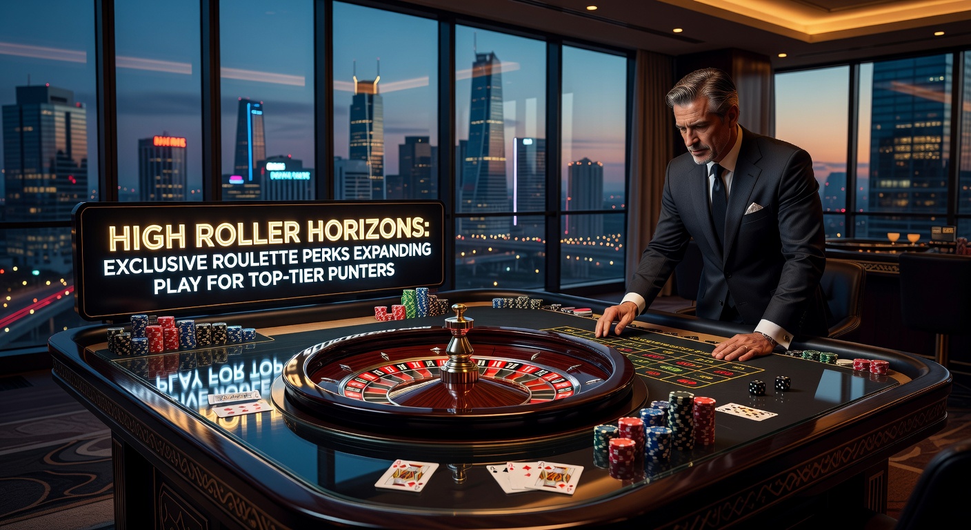 A sleek roulette table bathed in golden lights, surrounded by high-limit chips and VIP seating, capturing the allure of exclusive high roller play