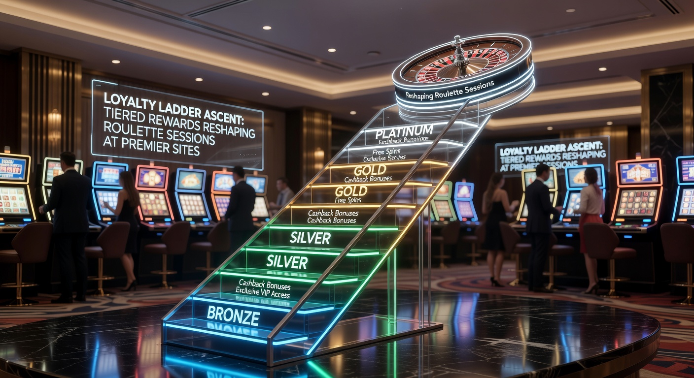 Visual representation of a loyalty ladder with roulette wheel elements climbing tiers toward premium rewards