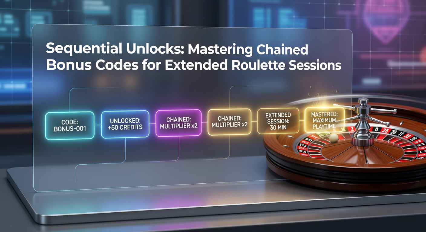 Digital roulette table displaying a sequence of bonus code activations, with cascading chips and extended session timers highlighting chained promotions