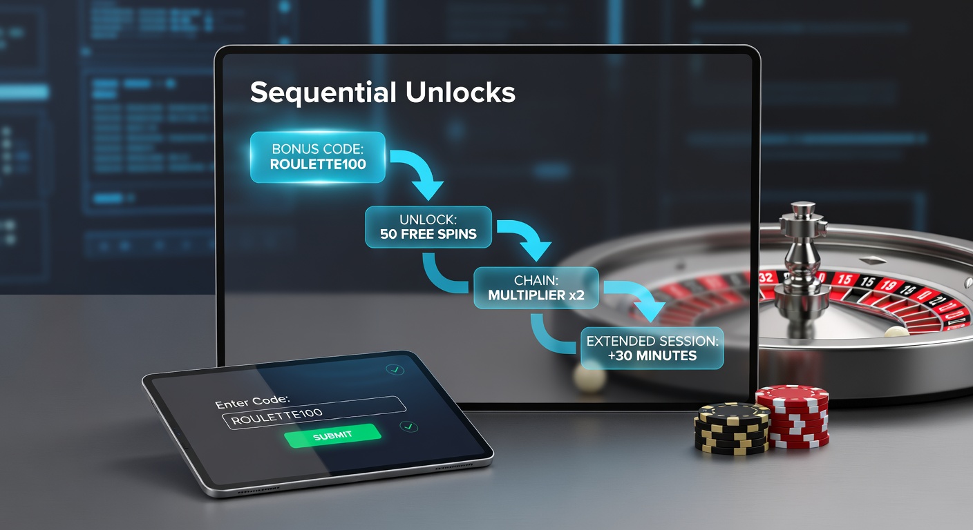 Player interface showing a chained bonus progression bar filling up during a live roulette session, with multiple code inputs and reward notifications cascading on screen