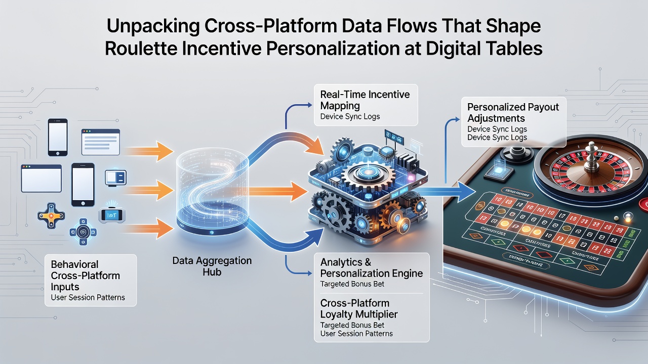 Flowchart depicting how analytics engines process roulette player data from multiple devices to generate personalized incentives